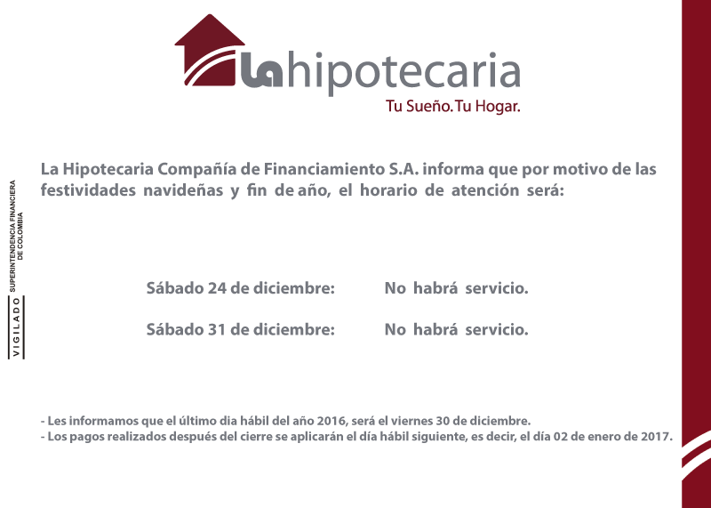 Horario De Atención Por Fiestas De Fin De Año La Hipotecaria Colombia 2520