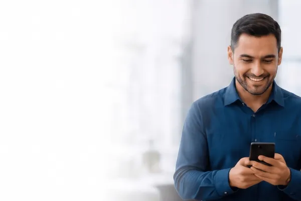 Hombre feliz con celular